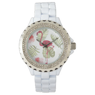 Montre Flamant rose rose étincelant Veille féminine d'