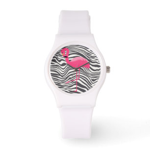 MONTRE FLAMANT ROSE ZEBRA STRIPE CUSTOM BLANC REGARDE
