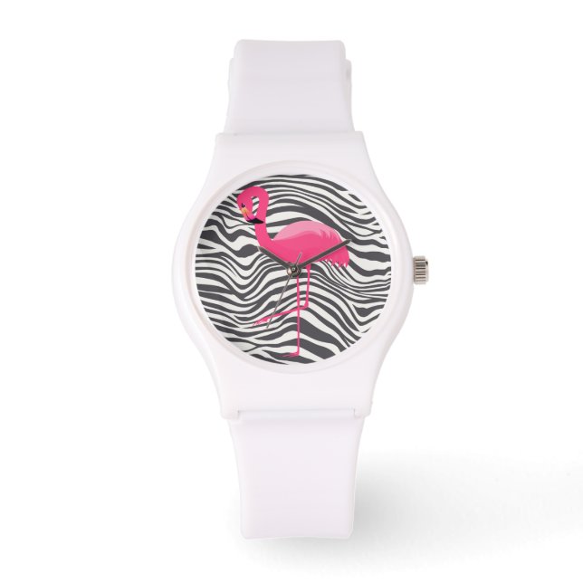 MONTRE FLAMANT ROSE ZEBRA STRIPE CUSTOM BLANC REGARDE (Recto)