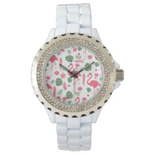 Montre Flamant tropical d'aquarelle rose élégante flora