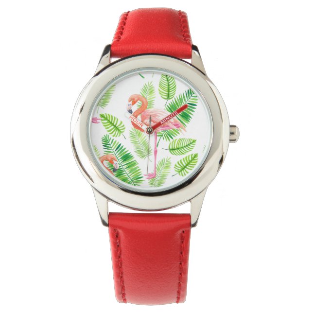 Montre Flamants roses et feuilles tropicaux (devant)