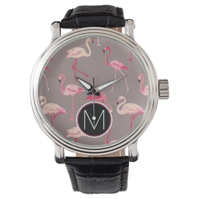 Montre Flamants roses rétro | Monogramme (devant)