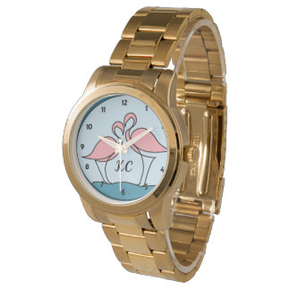 Montre Flamants roses roses Monogramme Bracelet or surdim