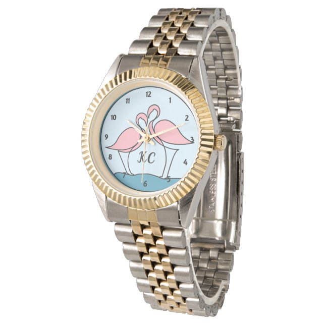 Montre Flamants roses roses Monogramme Unisex Bracelet à  (Incliné)