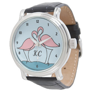 Montre Flamants roses roses Monogramme Vintage noir