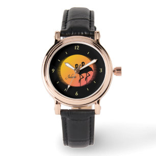 Montre Flamants roses Sunset personnel avec nom
