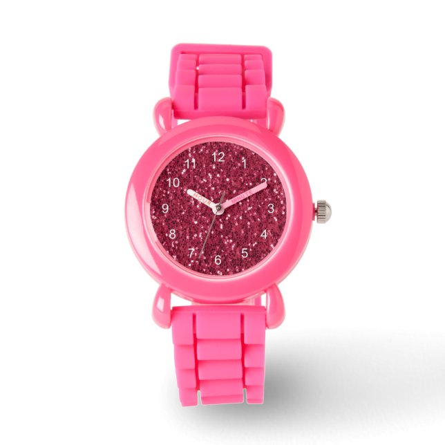 Montre Flamme magenta rouge rose foncé avec des nombres (Recto)