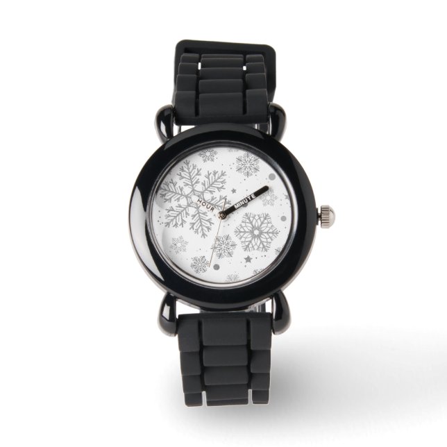 Montre Flammes de neige en argent sur blanc (Recto)