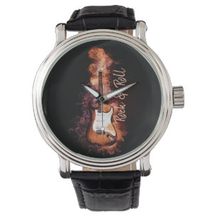 Montre Flammes de roches et de rouleaux de guitare électr