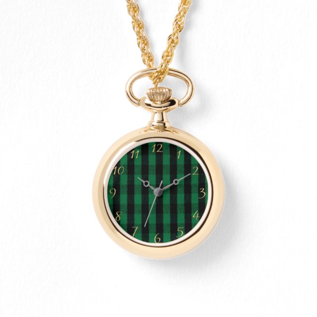 Montre Flannel Buffalo Plaid Texture de bûcheron vert (Recto)