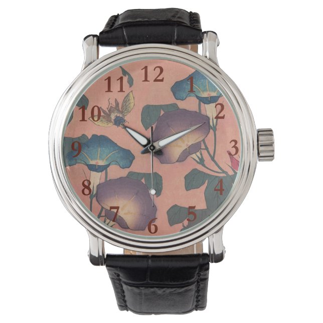 Montre Fleur d'abeille rose Art classique Hokusai (devant)