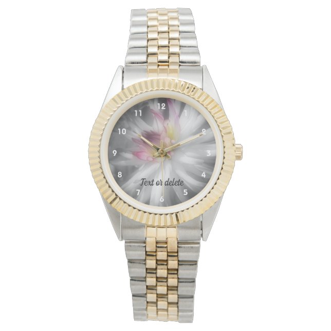 Montre Fleur Dahlia En Noir Et Blanc Personnalisé (devant)