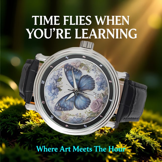 Montre Fleur d'Azur" - Papillon Bleu Floral (Créateur téléchargé)