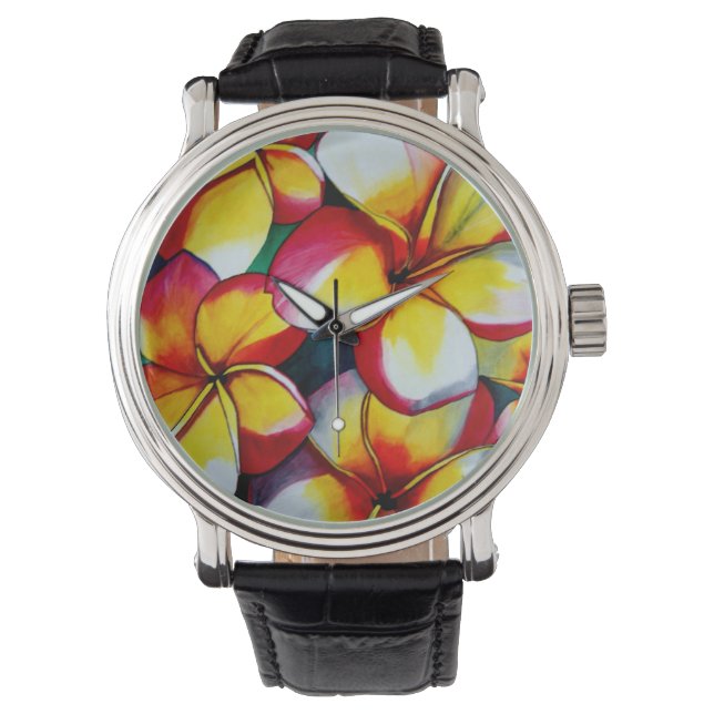 Montre fleur de frangipanier rose par Sacha Grosse (devant)