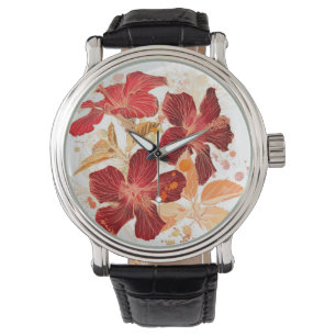 Montre Fleur de ketmie - peinture 2 d'aquarelle