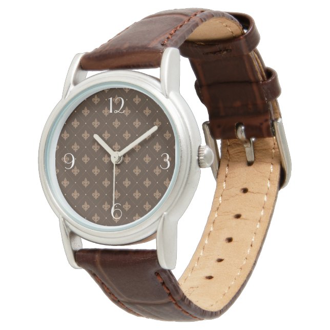 Montre Fleur De Lis Brown Modèle Damas (Incliné)