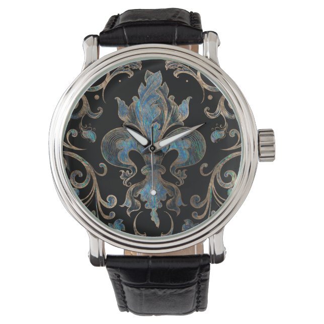 Montre Fleur de lis ornement Abalone Shell et Or (devant)