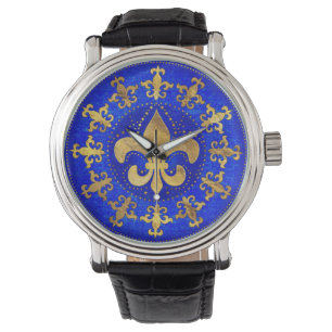 Montre Fleur de lis ornement Lapis Lazuli et Or