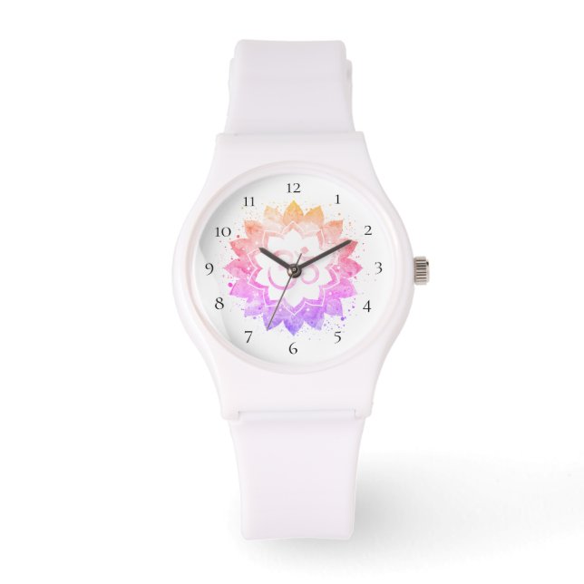 Montre *~* Fleur de Lotus Om Blanc Femme Mandala Nouvel Â (Recto)