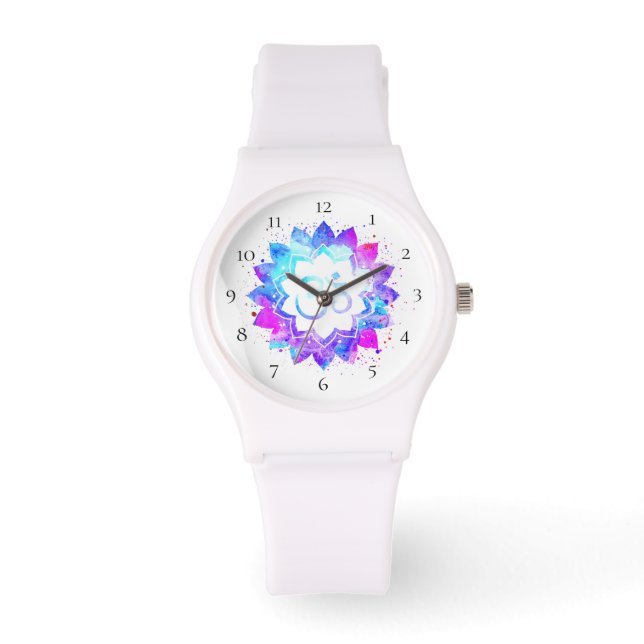 Montre *~* Fleur de Lotus Om Blanc Femme Mandala Nouvel Â (Recto)