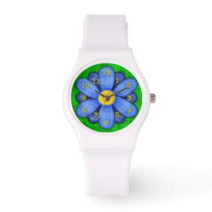 Montre Fleur de marguerite bleue sur Green Beautity
