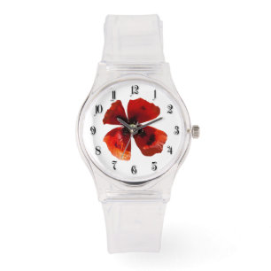 Montre Fleur de pavot rouge simple
