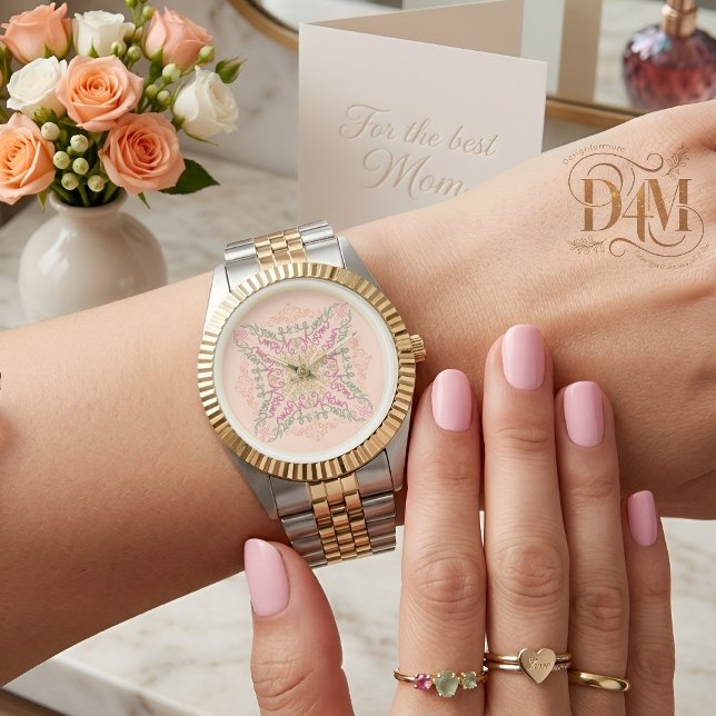 Montre Fleur de pêche douce kaléidoscopique Script Meille (Créateur téléchargé)