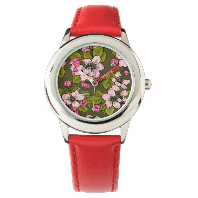 Montre Fleur de pomme sur vert foncé (devant)