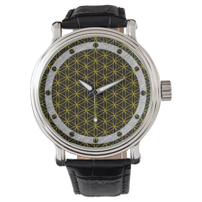 Montre Fleur de Vie / Blume des Lebens - motif doré (devant)