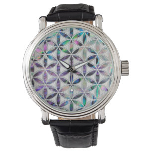 Montre Fleur de vie Coquille d'ormeau sur perle