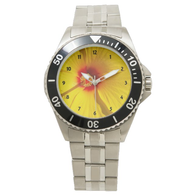 Montre Fleur d'Hibiscus jaune (devant)