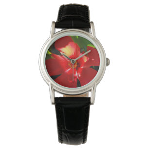 Montre Fleur d'Hibiscus rouge au soleil