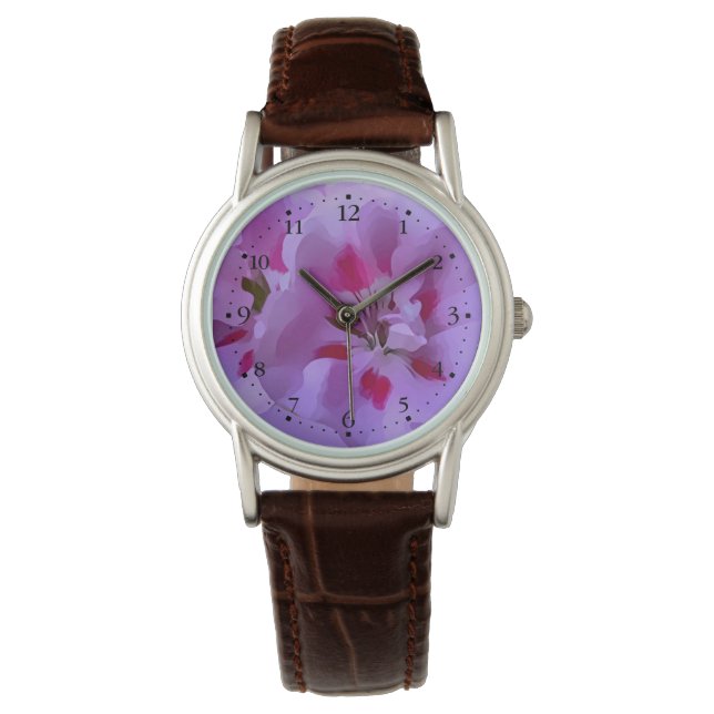 Montre Fleur d'Hibiscus Violet Rose Abstrait (devant)