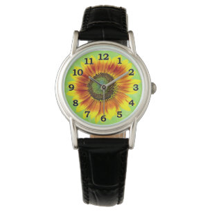Montre Fleur jaune de tournesol et verte florale