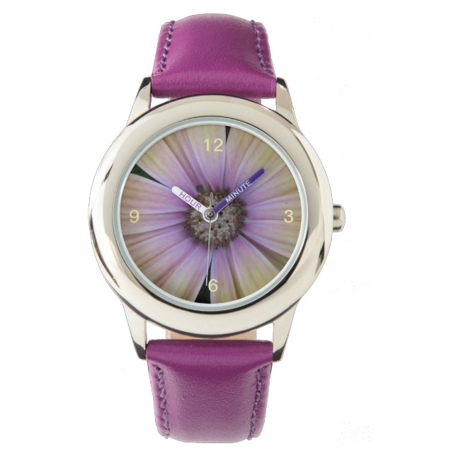 Montre Fleur marguerite jaune et violet (devant)