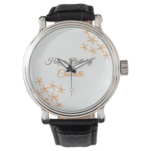 Montre Fleur orange brune heureux anniversaire ajouter no (devant)