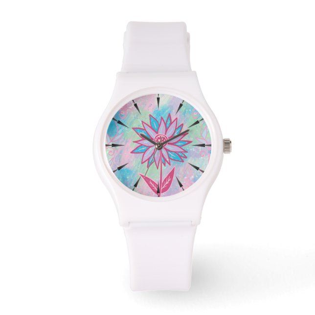 Montre Fleur Pastel à main mignonne (Recto)