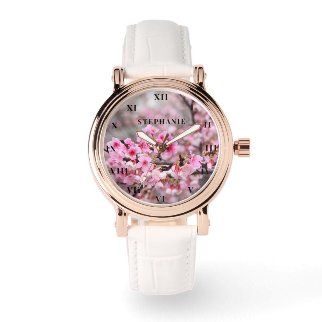 Montre Fleur rose cerisier Sakura printemps (Recto)