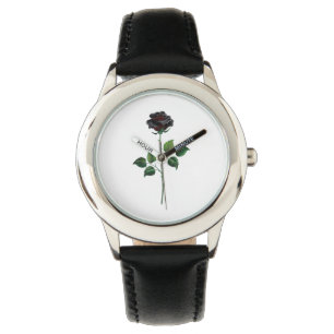 Montre Fleur rose noire