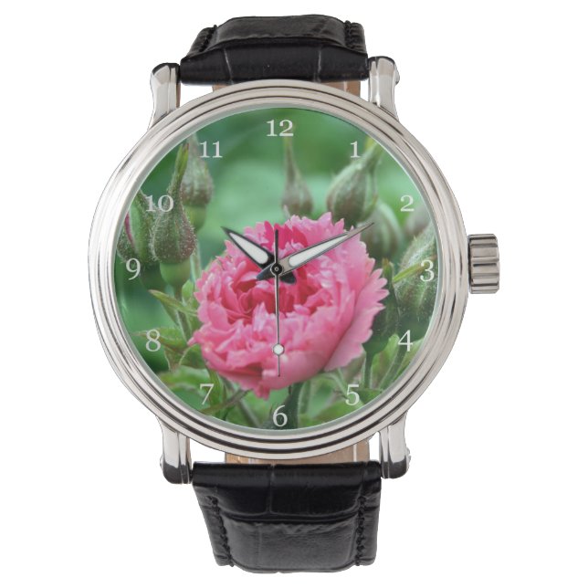 Montre fleur rose rose (devant)