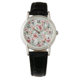 Montre Fleur rose rouge  