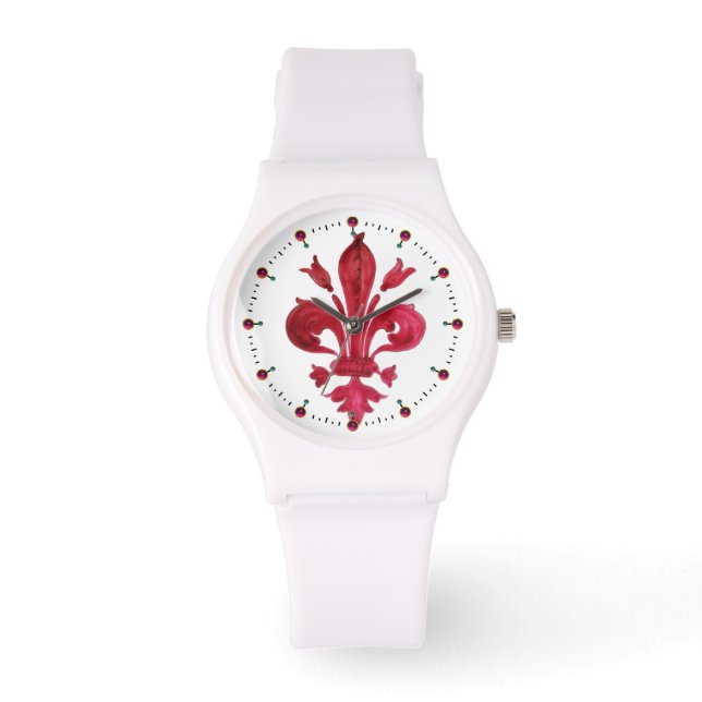 Montre FLEUR ROUGE DE LISE EN Héraldique Floral BLANC (Recto)
