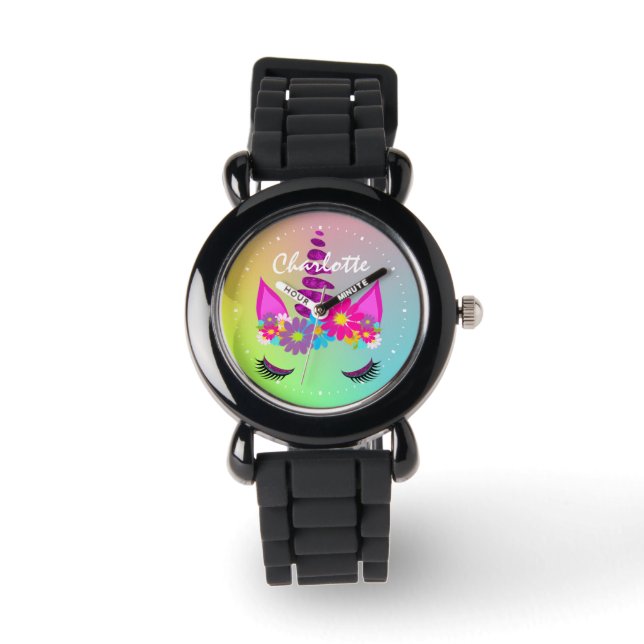 Montre Fleur Unicorn Tête mignonne Fille personnalisée (Recto)