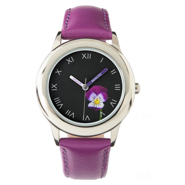 Montre Fleur violet blanc chiffres romains cnm (devant)