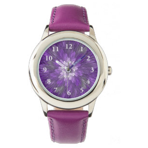 Montre Fleur Violette Abstraite Art Fractal Psychédélique