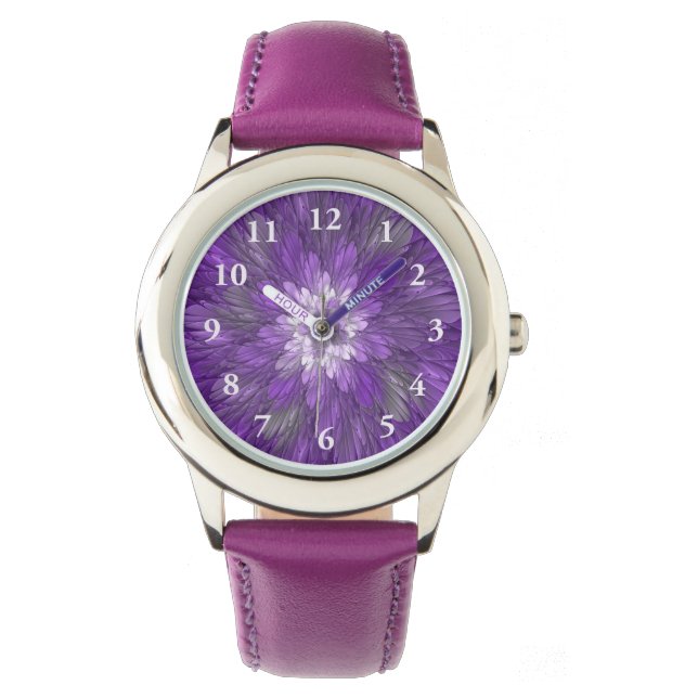 Montre Fleur Violette Abstraite Art Fractal Psychédélique (devant)