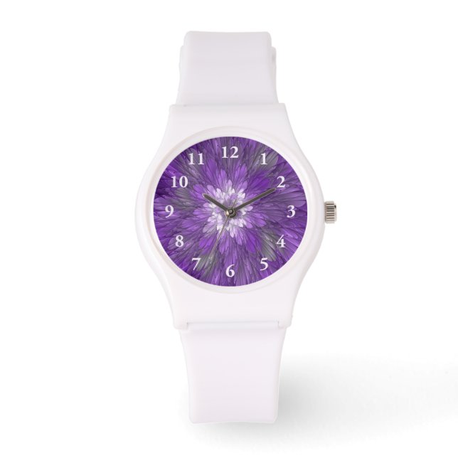 Montre Fleur Violette Psychedelique Art Fractal Abstrait (Recto)