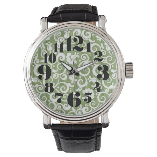Montre Fleurissement floral vert et blanc (devant)
