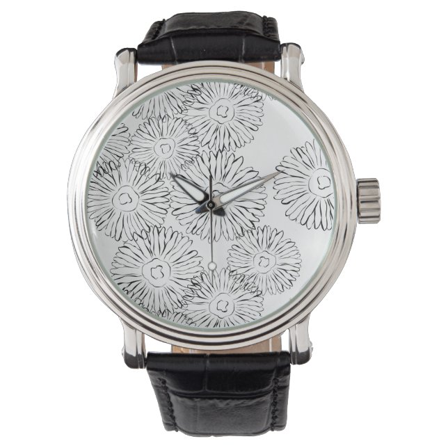 Montre Fleurs abstraites de printemps noir et blanc (devant)
