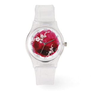 Montre Fleurs blanches aquarelle tache chiffres romains W
